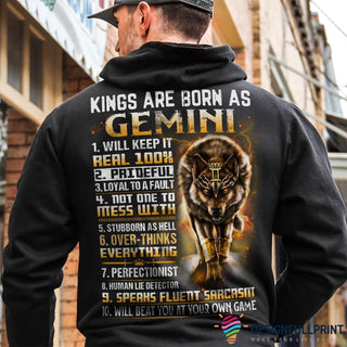Gift For Wolf Lover Wolf Kings Are Born As Gemini Black Color 2D Unisex Pullover Hoodie HH