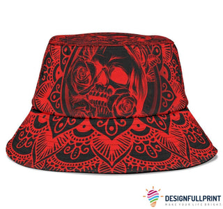Skull Gift Red Skull Mandala Bucket Hat HG