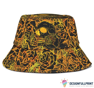 Skull Gift Skull Mandala Orange Bucket Hat HG
