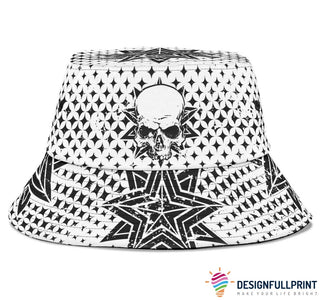 Skull Gift White Skull Black Stars Bucket Hat HG