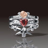 Gothic Skull Dagger Rose Heart Silver Plated CZ Ring