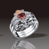 Gothic Skull Dagger Rose Heart Silver Plated CZ Ring