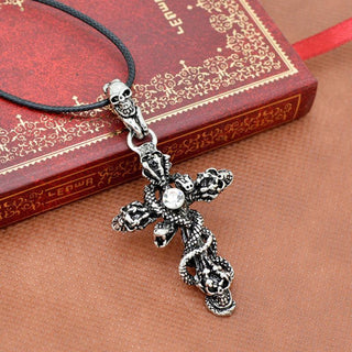 Gothic Snake Cross Skull Pendant Necklace
