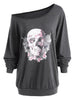 Grey Floral Skulls & Roses Pullover