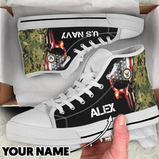 US Navy Personalized High Top Canvas Shoes