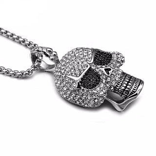 Rhinestone Skeleton Skull Pendant Necklace - designfullprint