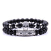 Black Natural Stone Micro Pave CZ Skull Bracelets