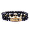 Black Natural Stone Micro Pave CZ Skull Bracelets
