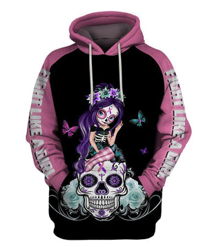 Skull Gift Pink Thyroid Cancer Sugar Skull Girl Awareness Hoodie