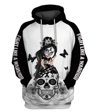 Skull Gift Fight Like A Warrior™ Black Menaloma Skin Cancer Sugar Skull Girl Awareness Hoodie
