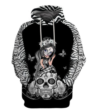 Skull Gift Fight Like A Warrior™ Zebra Rare Disease  Sugar Skull Girl Awareness Hoodie