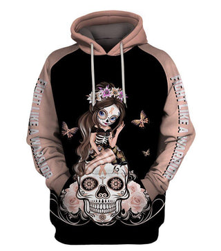 Skull Gift Fight Like A Warrior™ Peach Uterine Cancer Sugar Skull Girl Awareness Hoodie