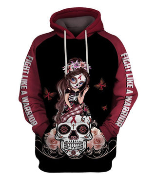 Skull Gift Fight Like A WARRIOR™ Red Burgundy Myeloma Cancer Sugar Skull Girl Hoodie