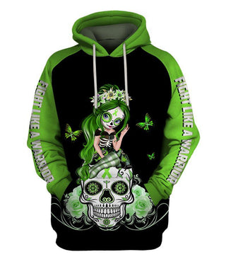 Skull Gift Fight Like A Warrior™ Lime Green Lymphomia Awareness Sugar Skull Girl Hoodie