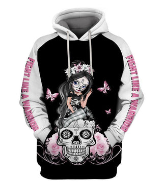 Skull Gift Fight Like A Warrior White Lung Cancer Sugar Skull Girl Awareness Hoodie