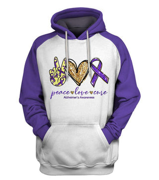 Peace Love Cure Alzheimer Awareness US Unisex Size Hoodie