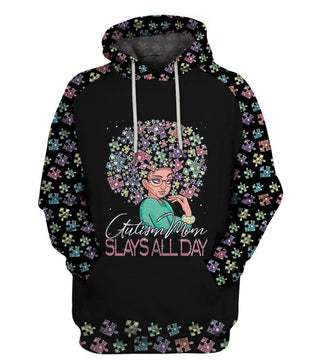 Gift For Mom Autism Black Mom Slays All Day US Unisex Size Hoodie Autism Gift
