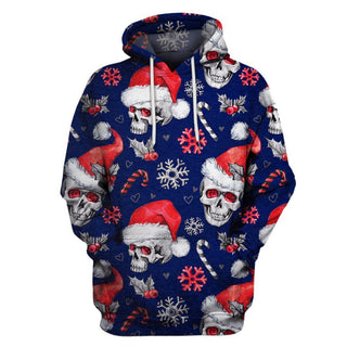 Skull Gift Navy Blue Christmas Skull US Unisex Size Hoodie