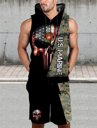 USMC Marine Sleeveless Zipup Hoodie US Unisex Size