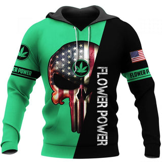Skull Gift Marijuana Cannabis Flower Power Skull US Unisex Size Hoodie