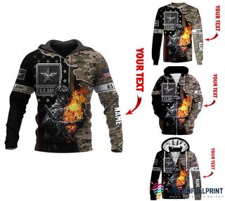 Skull Gift Gift For Army Army Skull Fire Personalized Pullover or Zip Up Hoodie or Long Sleeve Shirt or Fleece Hoodie HG