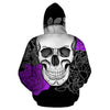 3D Purple Floral Skull Printed Hoodie 022 - designfullprint