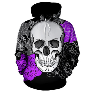 3D Purple Floral Skull Printed Hoodie 022 - designfullprint
