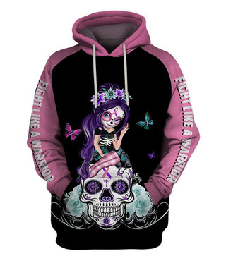 Skull Gift Fight Like A Warrior™ Pink Thyroid Cancer Sugar Skull Girl Awareness Hoodie