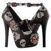 Vintage Skull Print Ankle Strap Stiletto - designfullprint