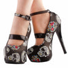 Vintage Skull Print Ankle Strap Stiletto - designfullprint