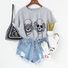Skull Print Round Neck Short Sleeve T-shirt - designfullprint