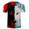 Red and White Wolf Print Men Women T-shirt, O-neck Short Sleeve T- shirts - designfullprint