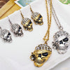 Punk Rock Rhinestone Skull Necklace Earrings Set