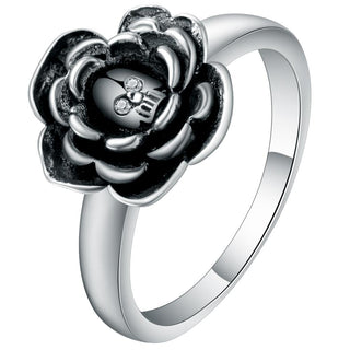 Romantic Skull Black Rose Engagement Ring