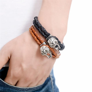 Double Layer Genuine Leather Skull Bracelets