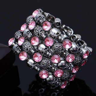 Vintage Pink Rhinestone Multi-Layer Skull Bracelet