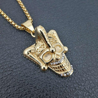Gold Plated Clown Skull Pendant Necklace