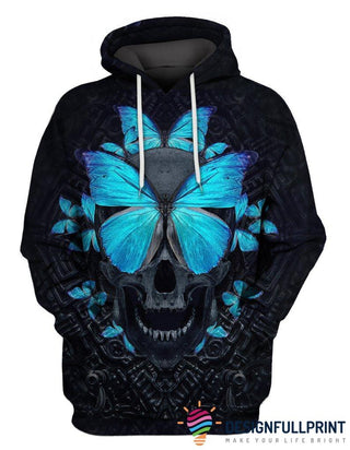 Skull Gift Gift For Butterfly Lover Delight Skull Blue Butterfly Unisex Hoodie LN