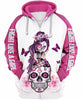 Skull Gift Multi-color Sugar Skull Girl Cancer Awareness Zip up Hoodie 3d Skull Hoodies 3d Skull Print Pocket Hoodie