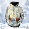 Gift For Horse Lover Horses By The Lake And Winter 3D All Over Printed Pullover Unisex Hoodie HH