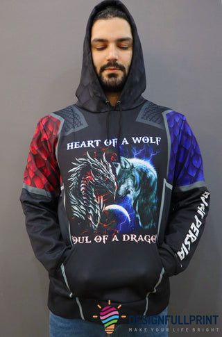 Gift For Viking Lover Gift For Wolf Lover Gift For Dragon Lover Heart Of A Wolf Soul Of A Dragon Personalized Pullover and Zipup Hoodie, Long Coat And Long Sleeve Shirt WD