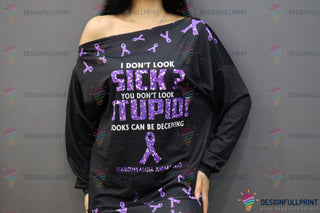 Purple Ribbon Fibromyalgia I Don't Look Sick Fibromyalgia Awareness Off Shoulder Long Sleeves Top and Leggings Set