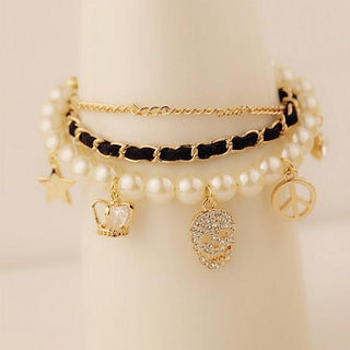 Multi-Layer Crown Star Pearl Skull Bracelet