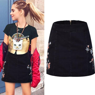 Flower Embroidery Black Skirt - designfullprint