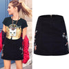 Flower Embroidery Black Skirt - designfullprint