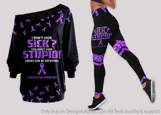 Purple Lupus Awareness Off Shoulder Long Sleeves Top and Leggings Set