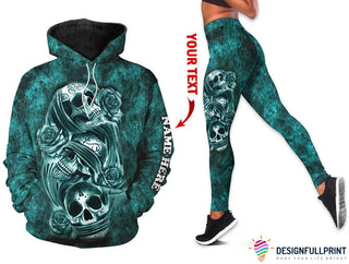 Skull Gift Blue Rose and Skull US Size Hoodie And Leggings Set LN Skull Sweatshirt
