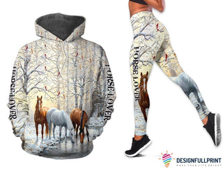 Gift For Horse Lover Horses By The Lake and Winter Combo Personalized 3D Pullover Hoodie and Leggings HH