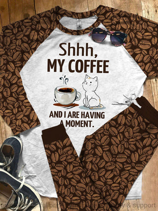 Gift For Mom Shh My Coffee And I Are Having Moment Cat Pajamas Adult Gifts For Cat Lovers