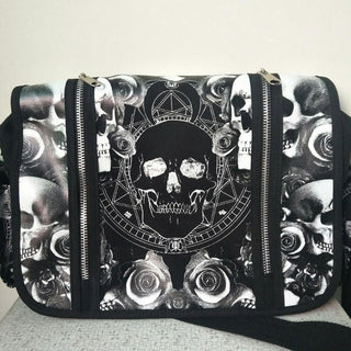 Skulls Roses Black & White Waterproof Shoulder Cross Bag - designfullprint